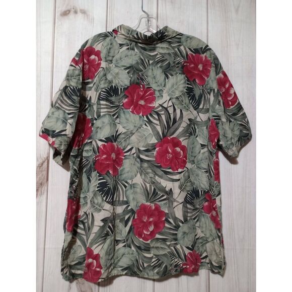 Dressbarn Shirt Ladies 2x Army Green Red Floral Button Front Short Sleeve 100% S - Picture 2 of 6